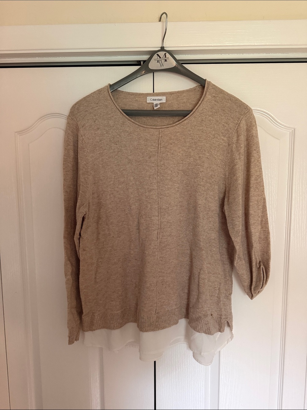 Calvin Klein Light Beige Layered Hem Pullover